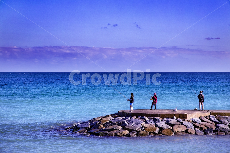 East Sea,breakwater,ocean,fishing,sunset,purple sky