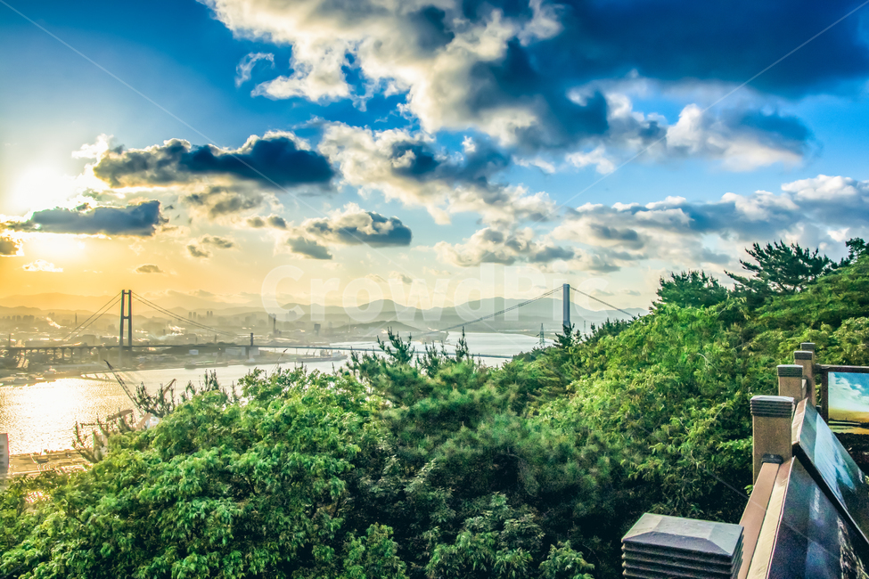 sky,Ulsan Bridge,blue,bridge,clouds