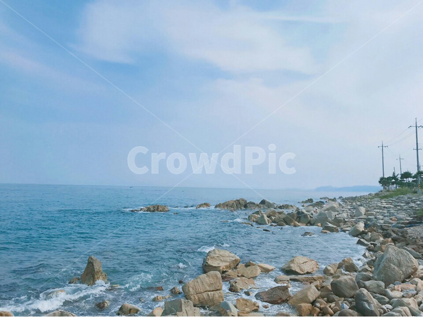 바다,파랑,수평선,파도,바위,하늘,자연,배경,푸름,맑음,시원함,푸르다,sea,wave,sky,nature,background,자연,풍경,nature,landscape,rubble,파편