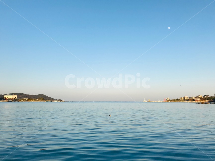 바다,하늘,달,수평선,물결,일광,자연,풍경,nature,landscape,outdoors,옥외,water,물