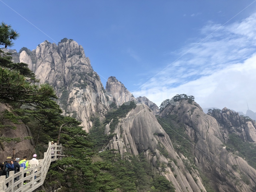 중국,황산,자연풍경,산맥,트레킹