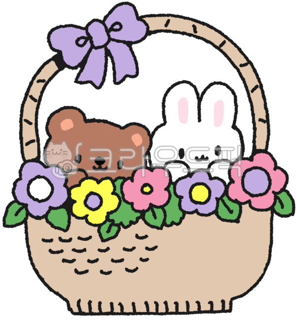 곰,토끼,꽃바구니,리본,곰캐릭터,토끼캐릭터,바구니,캐릭터,꽃,동물캐릭터,귀여운캐릭터,일러스트,손그림,스티커,동물스티커,플라워바스켓,봄그림,꾸미기요소,동물일러스트,캐릭터스티커