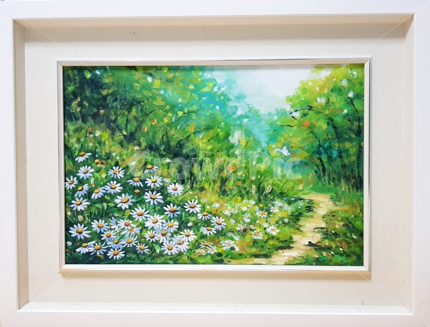 유화,그림,숲길,구절초,자연,풍경