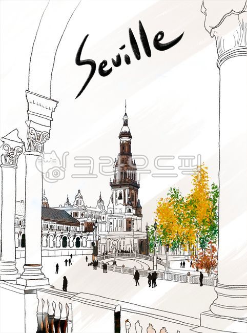 Plaza,plazadeespana,European travel illustration,sevilla,Plaza de Espaa,sevile,Seville,Spain,tower