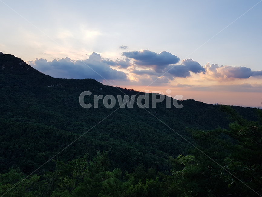 산,구름,일몰,배경,뷰