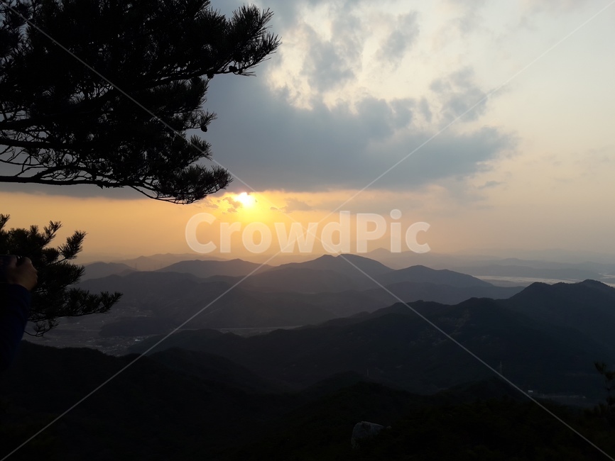 산,해,일몰,나무,태양,sun,mountain