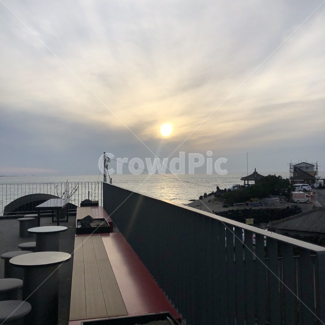 바다,풍경,제주도,햇살,노을,태양,시골,자연,난간,railing,handrail,banister,구름