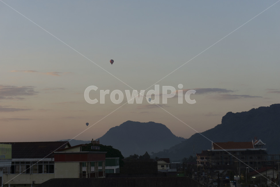 하늘,열기구,노을,산,sky