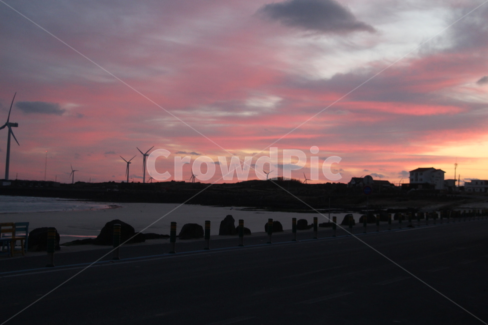 석양,노을,하늘,바다,풍경,해안도로,풍력발전,풍력발전소,sunset,sun,sky,ocean,제주도,nature,자연