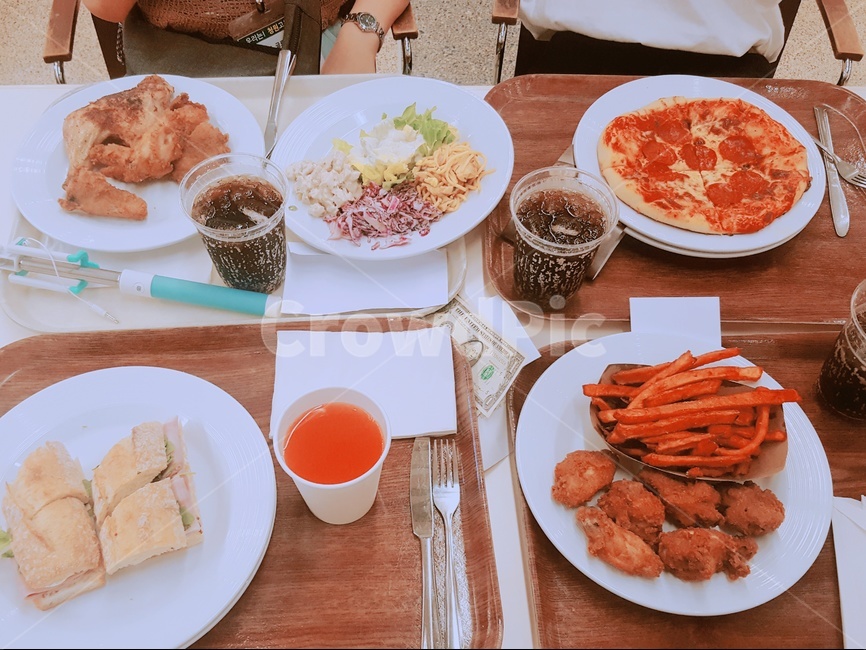 음식,치킨,피자,샌드위치,조합,food,여러음식,감자튀김,샐러드,음료,음식,식재료,요리,food,cook,meal,dishes,food reserves