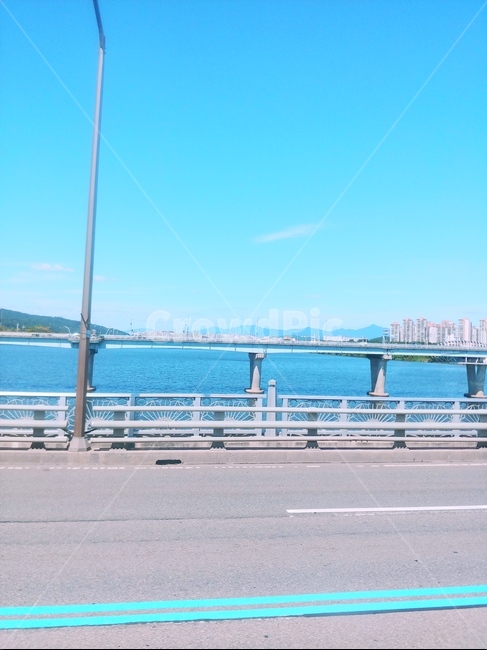 맑은,한강,대교,도로,하늘,푸른