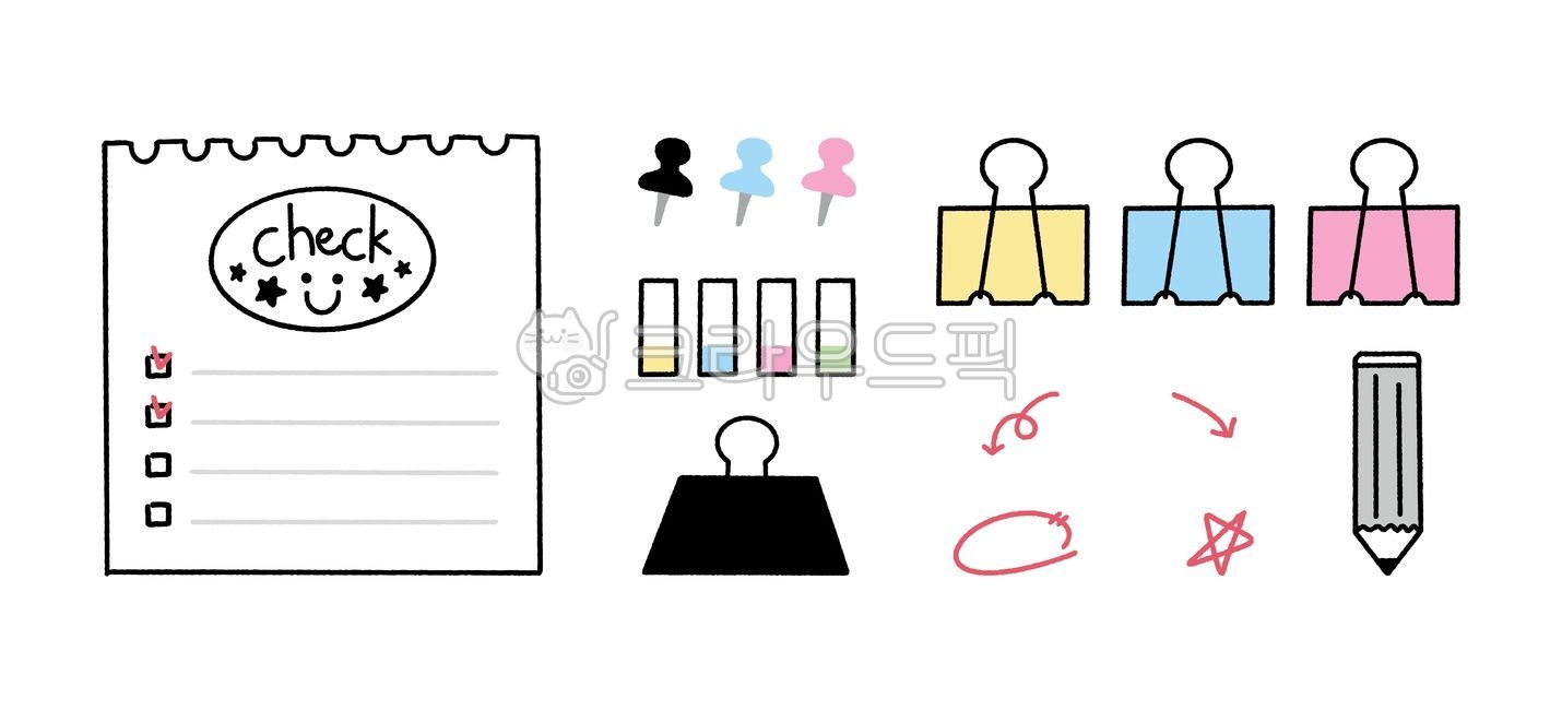 Memo,check,checklist,pushpin,memo pad,paper,note,checkbox,check sticker,clip,document clip,post-it,pencil,arrow,highlight,highlight,star,star mark,clip,pin