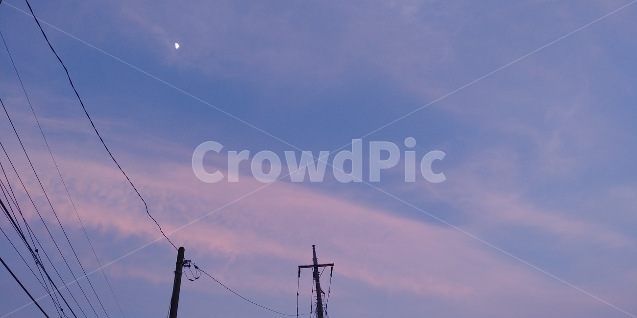 하늘,노을,전신주,구름,달,자연,풍경,nature,landscape,야경,밤,nightscape,night