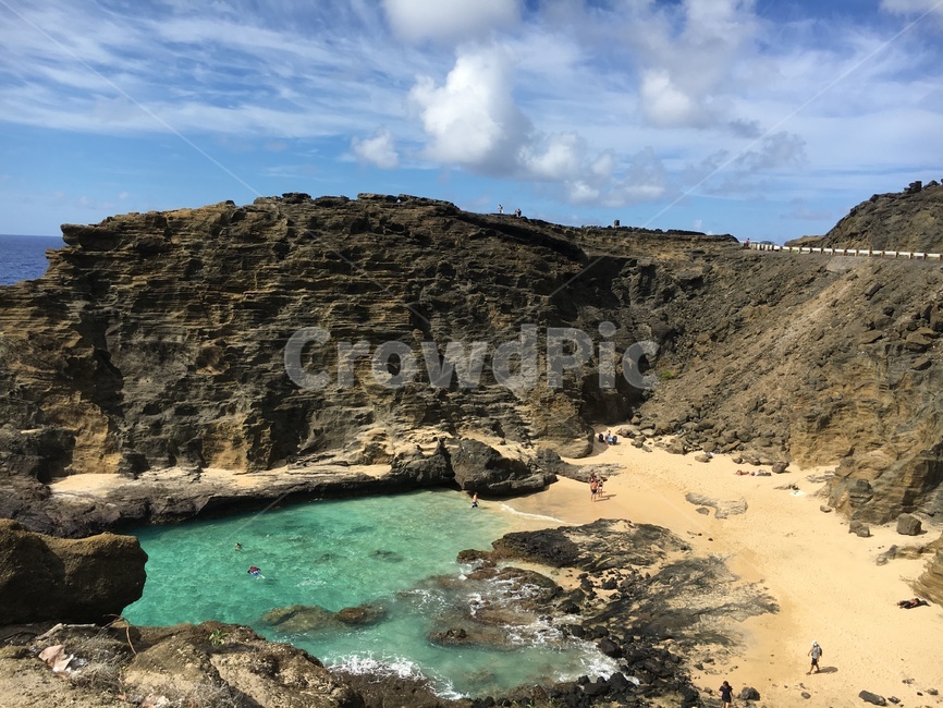 자연,바다,푸른하늘,하늘,에메랄드빛바다,청정자연,섬,돌,hawaii,하와이,자연,풍경,nature,landscape,해변,바다,beach,sea,outdoors,옥외,promontory,곶,ocean,대양,water,물,shoreline,해안선