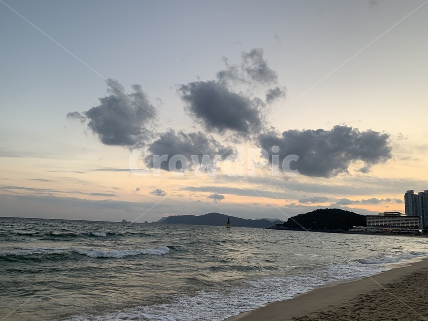 해운대바다,바다노을,해질녘,부산해운대,바다하늘,구름사진,바다구름