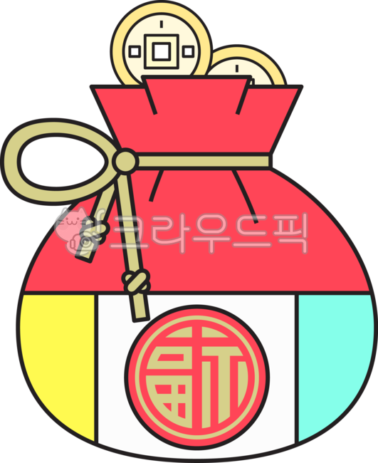 복주머니,복,새해복,금전,금전운,용돈,부자,길상문자,복자문,매듭,북주머니매듭,엽전,동전,돈,동전일러스트,복주머니일러스트
