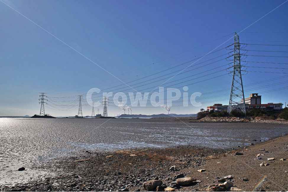 철탑,송전탑,선재도,목데미뿌리,해안,바다,서해,에너지,썰물,에너지산업,energy industry