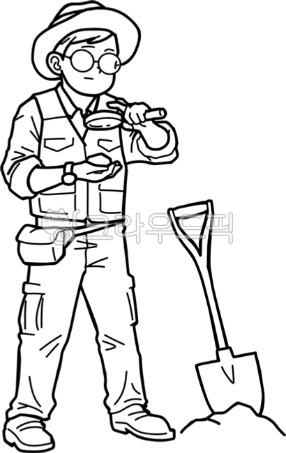 고고학,고고학자,돋보기,모험,발견,발굴,보물,삽,유물,찾기,캐릭터,탐험,라인