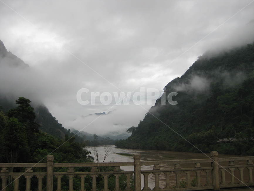 동남아,railing,난간,산맥,fog,물안개,안개,강