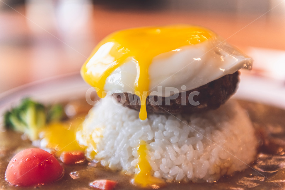 Curry,egg,softboiled,steak,Korean,curry,food,Fried egg,Hamburger Steak,Fusion cuisine,curry rice