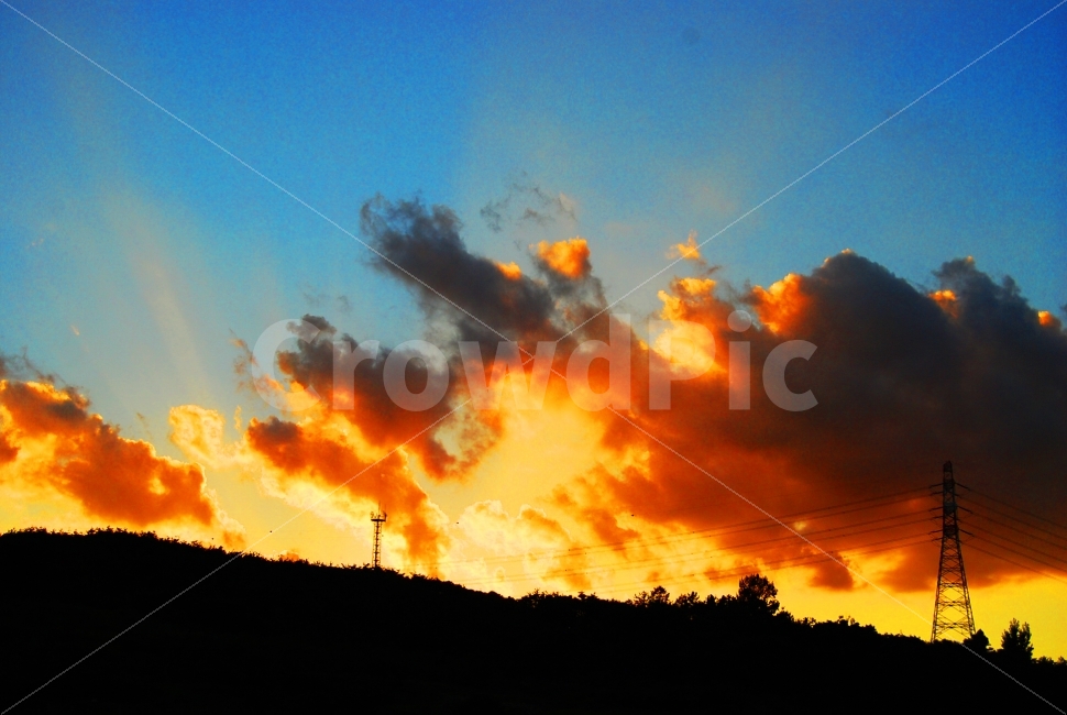 노을,하늘,구름,주황색,파란색,그라데이션,자연,풍경,nature,landscape,실루엣,그림자,silhouette,shadow,색깔,색상,색채,색감,color sense,color sensitivity,feeling of color,outdoors,옥외,sky,sunlight,햇빛