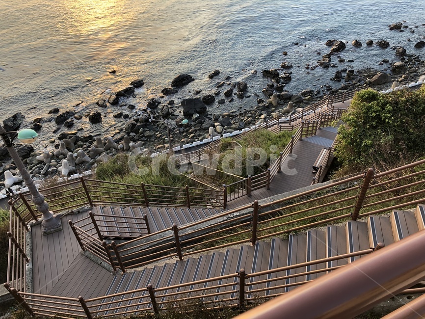 계단,바다,석영,내리막,산책