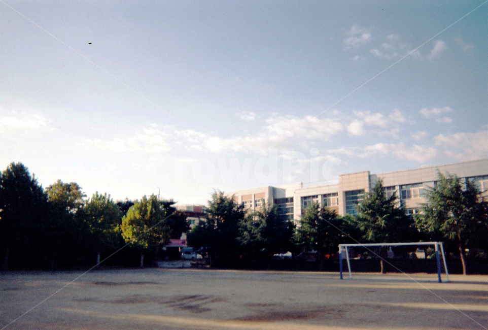 학교,고등학교,운동장,하늘,구름,건물,골대,나무,초록색,초록,필카,필름카메라,일회용필카