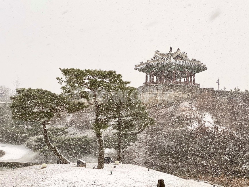 옥외,outdoors,경치,landscape,수원,눈,방화수류정,용연,snow,조선시대,정조,겨울,winter