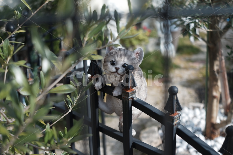인형,울타리,철망,정원,인테리어,고양이,cat