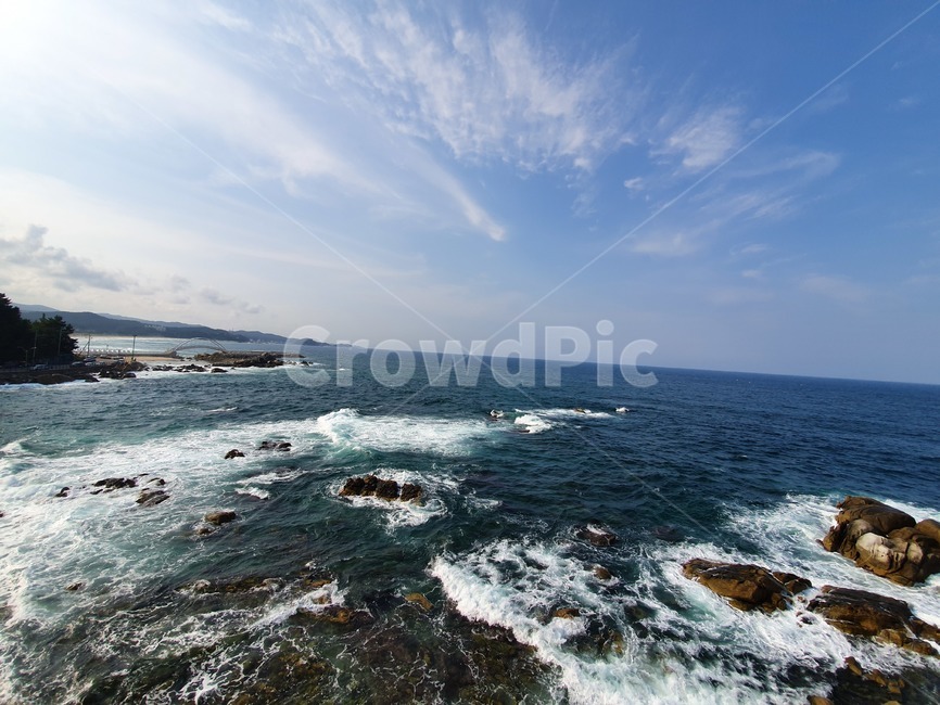 바다,하늘,파도,항구,돌