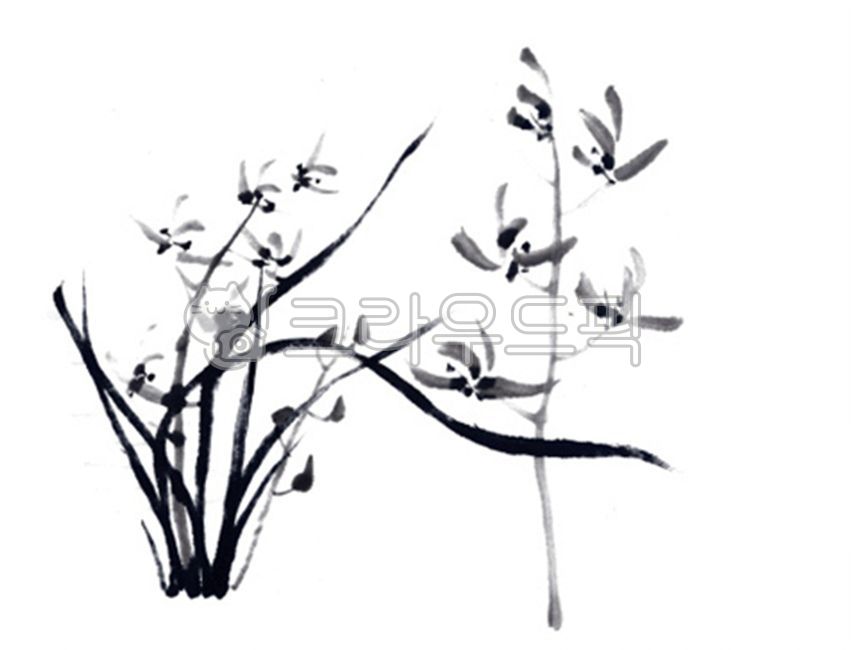 디자인소스,그림,붓터치,붓,획,먹물,무늬,꽃,난,난초