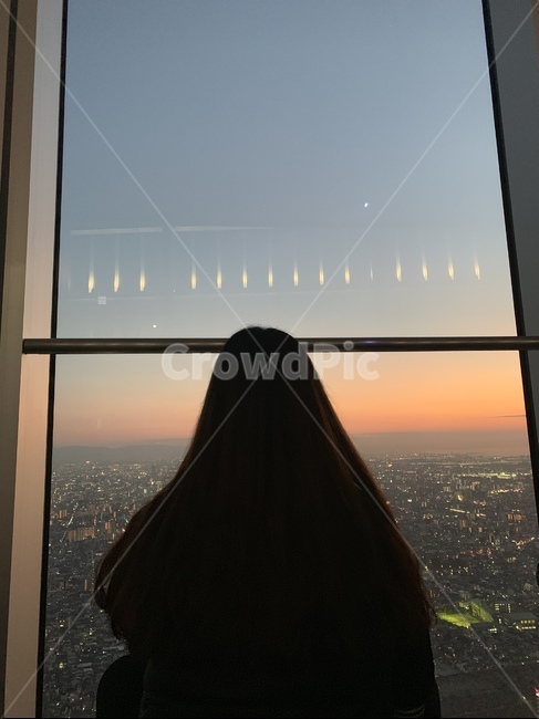 풍경,노을,일본,야경,역광,뒷모습,긴머리,사람,인물,인간,human,person,여성,여자,woman,female,lady