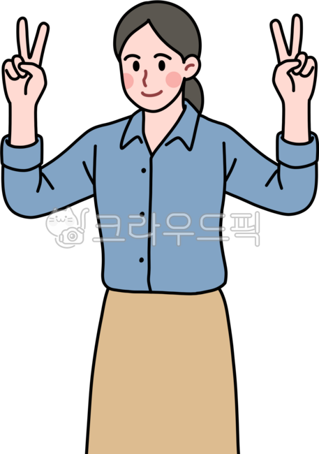 쌍브이,브이사인,직장인,브이하는여자,2번,치즈,사진,촬영,해맑은,셀카,카메라,피스사인,승리포즈,빅토리,여성,여자,셔츠,셔츠입은,치마입은,양손브이,브이