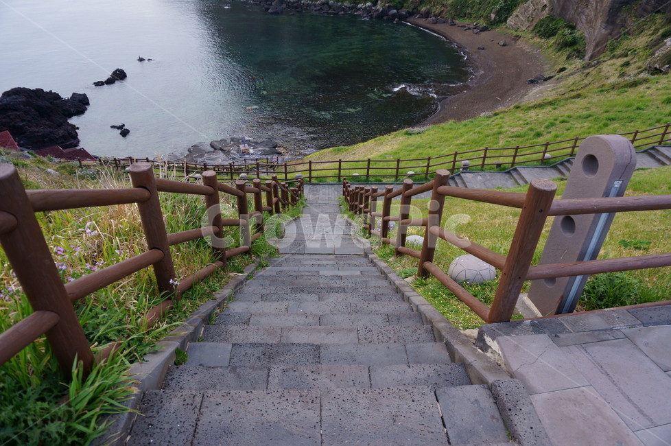 성산일출봉,계단,돌계단,내려가는,바다계단