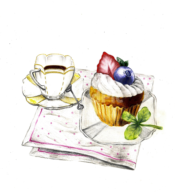 일러스트,베이커리,tea,차,그림,딸기,머핀,블루베리,손수건,illust,picture,cup,컵,색연필,색칠,생크림,크림,빵,허브,숟가락,잎,과일,유리,티타임,디저트,간식,후식,dessert,snack,그래픽,일러스트레이션,graphic,illustration