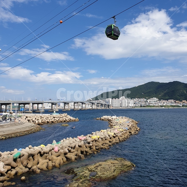 부산,바다,케이블카,방파제,하늘