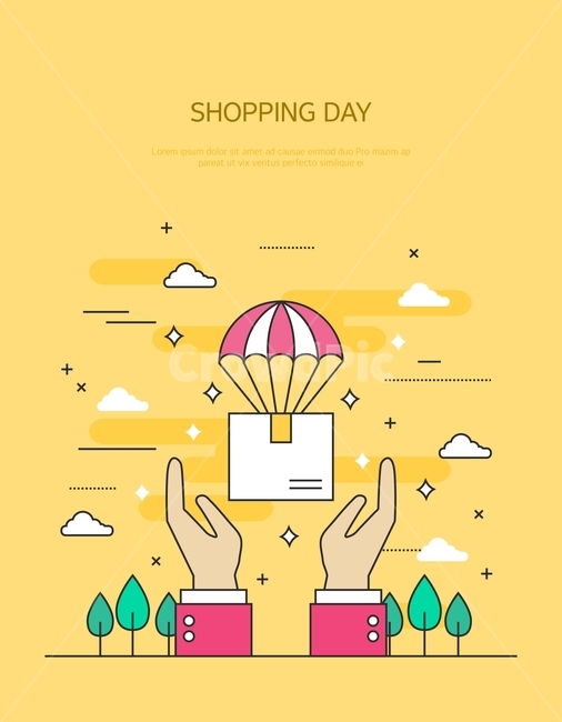 나무,손,구름,택배,쇼핑,라인,라인일러스트,쇼핑,shopping,그래픽,일러스트레이션,graphic,illustration
