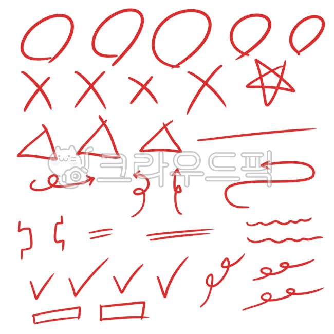 채점, 부호, 색연필채점, 채점png, 채점부호, 사진,이미지,일러스트,캘리그라피 - Nkellel작가