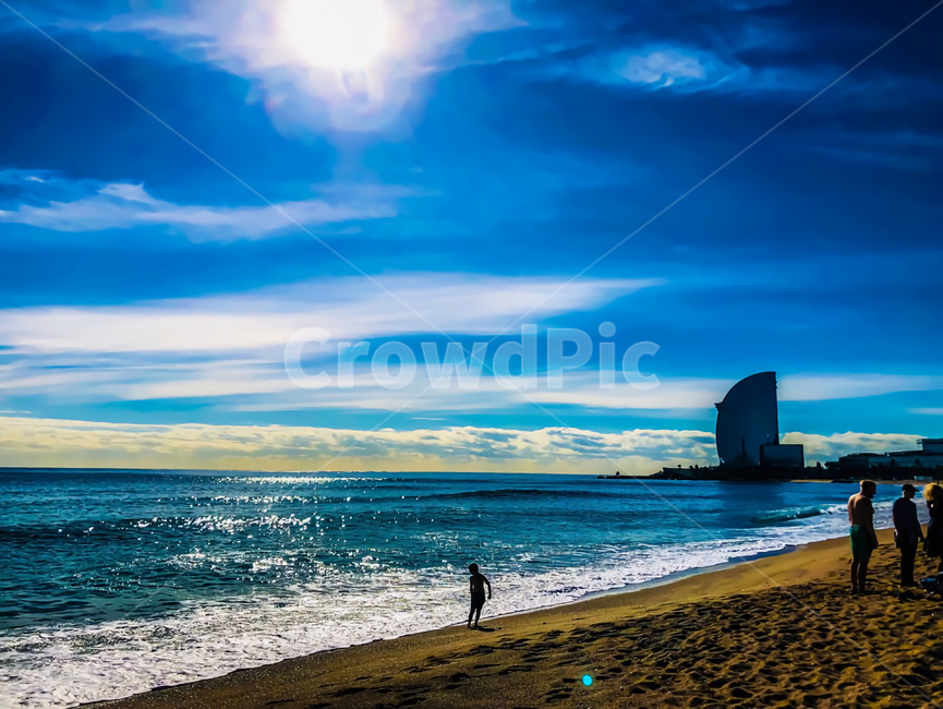 스페인,바르셀로나,바르셀로네타,해변,바닷가,beach,모래사장,바다,정열,푸른하늘
