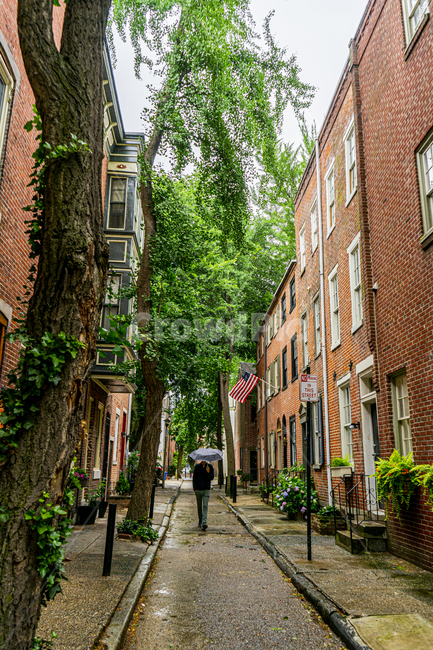 walkway,보도,path,인간,person,사람,human,비,우산,미국,rain,umbrella,man,brick,골목길,alley