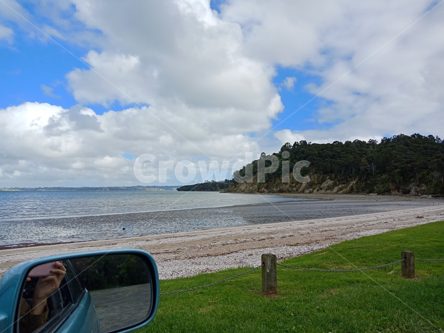해변,바닷가,드라이브,여유,바닷가풍경,뉴질랜드,오클랜드,newzealand,auckland,sea,beach,drive,car,자동차,미러,사이드미러,거울효과,거울,산책,하늘,구름,sky,cloud