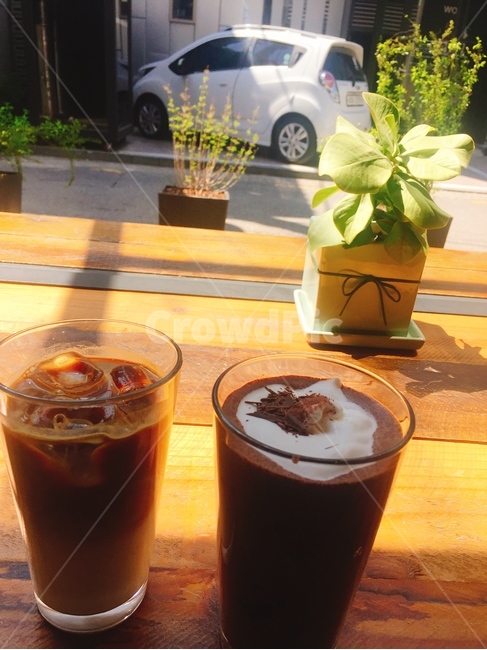 커피,테라스,초코라떼,아이스초코라떼,아이스커피,coffee,ice,choco,latte,라떼,음료,drink,화분