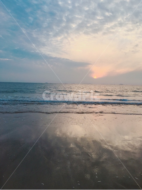 바다,노을,모래,파도,구름