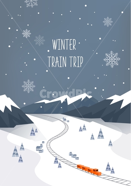 눈,눈결정,산,철도,기차,나무,겨울,미니멀,플랫디자인,감성,겨울,계절,winter,season,여행,휴가,traveling,vacation,trip,그래픽,일러스트레이션,graphic,illustration