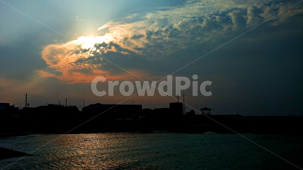 sunlight,햇빛,석양,바닷가,어촌,nature,자연,outdoors,옥외