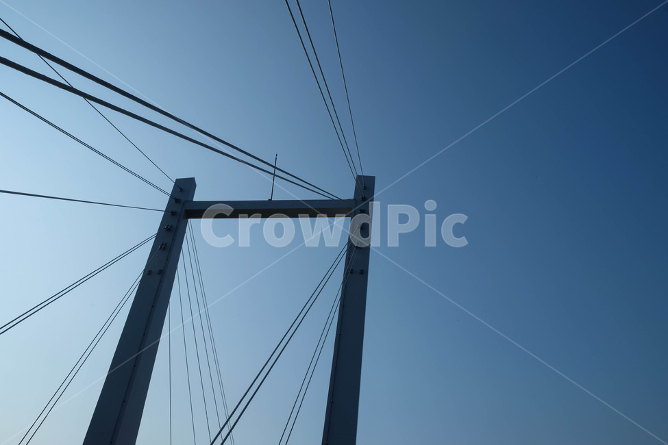 sky,blue sky,background,bridge,scenery,cable