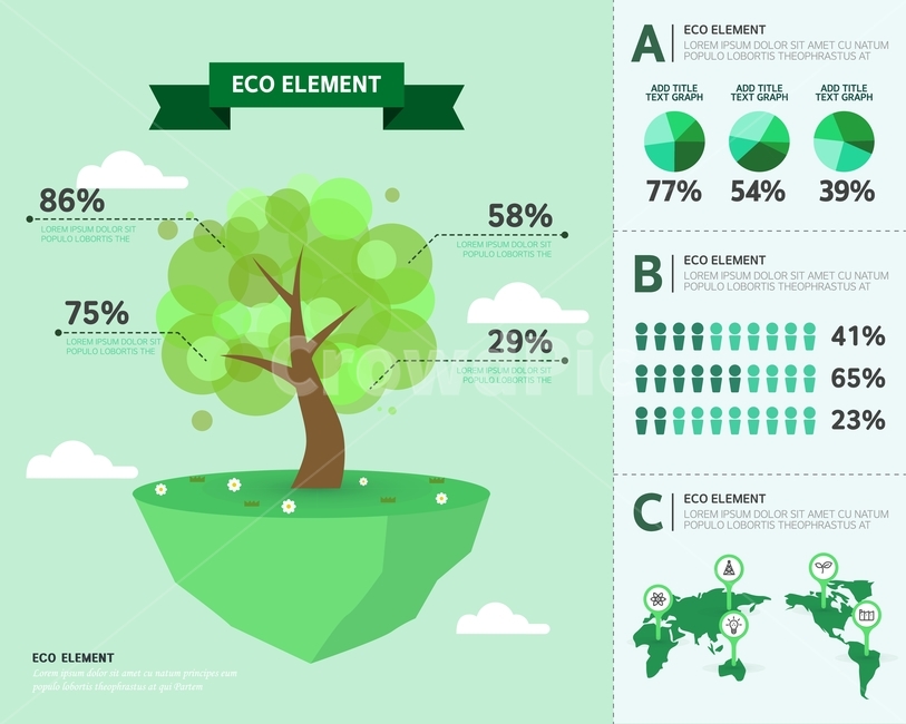 eco,infographic,tree,icon,text,world map,text box,graph,element