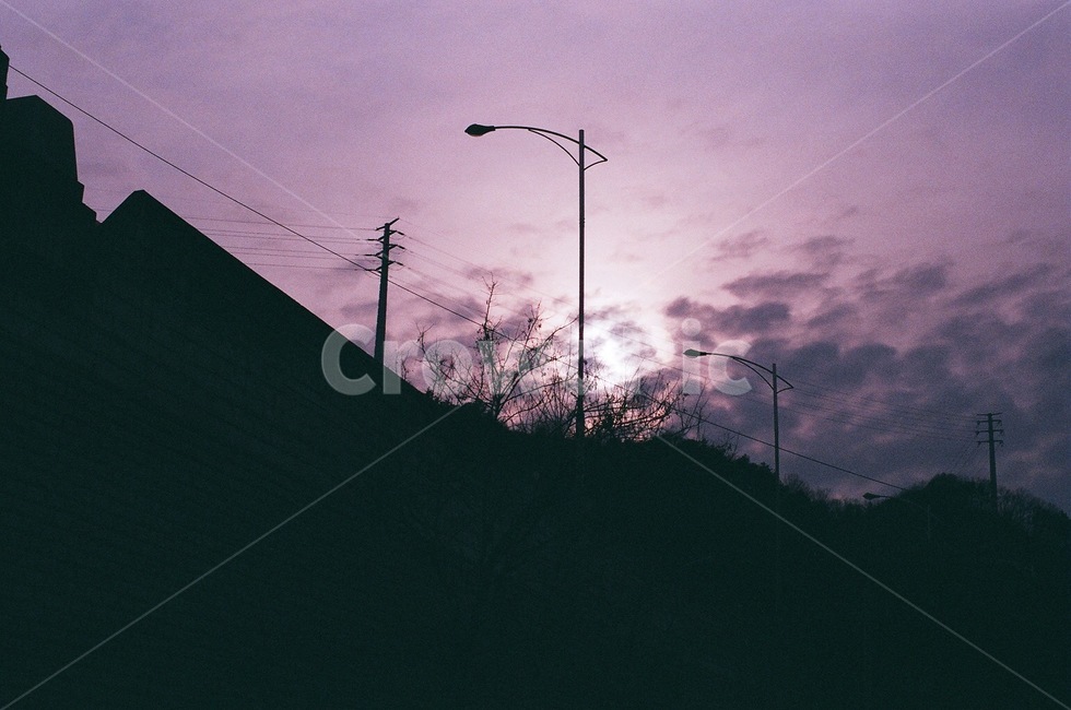 가로등,하늘,노을,역광,필름