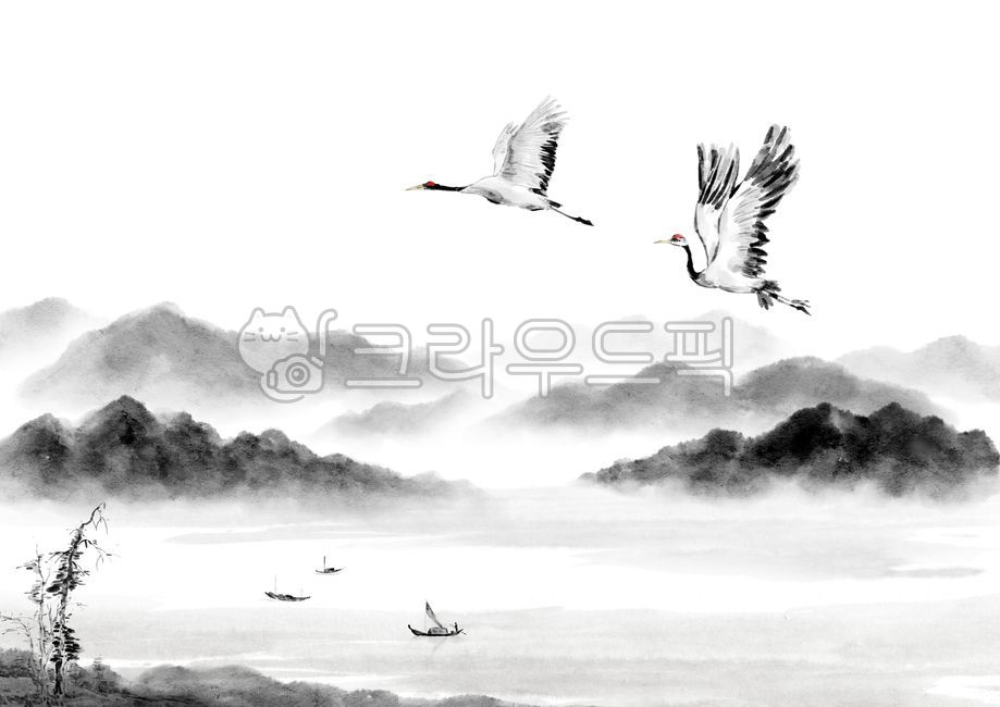 동양화,수묵화,수묵일러스트,동양화일러스트,학,학그림,학일러스트,산수화,산,산그림,먹그림,산맥,배,드로잉,미술,그림,풍경,풍경화,산동양화,조류그림,조류,날개,새,새그림,소나무,나무,나무동양화,나무수묵화,돗단배동양화,나무그림