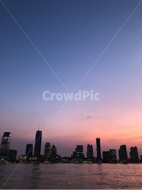 뉴욕,건물들,노을,해질녘,강가,sunset